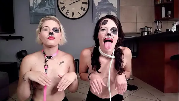 HD 2 puppy slaves panting and drooling with their tongue's sticking out | Tongue fetish-filmer