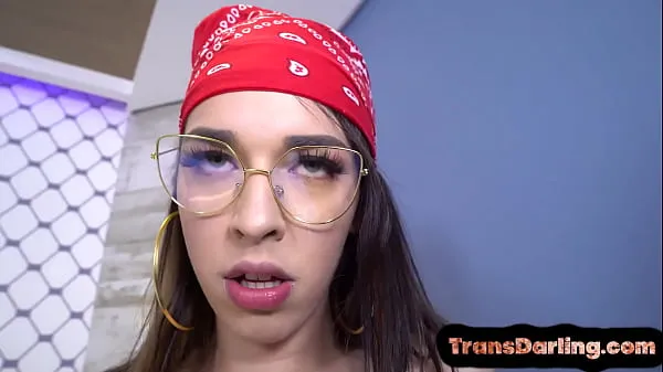 HD Smalltit glasses tgirl teases and masturbates in solo drive filmek